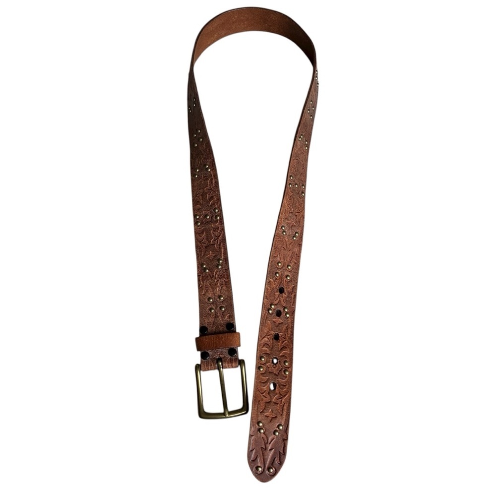 Honest By Brighton Tooled Leather Studded Belt Brown - Picture 8 of 11